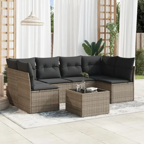 Vrtna garnitura - 7-dijelni set vrtnih sofa sivi od poliratana - Siva Sa stolom 1 Cijena