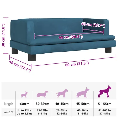 Krevet za pse plavi 80 x 45 x 30 cm baršunasti - Plava 80 x 45 x 30 cm Baršun Cijena
