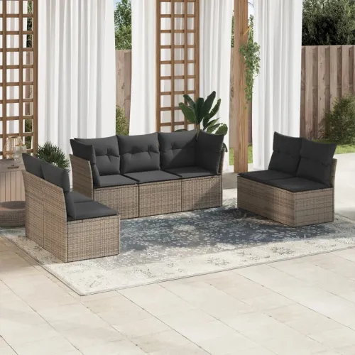 Vrtna garnitura - 7-dijelni set vrtnih sofa sivi od poliratana - Siva Bez stola 1 Cijena