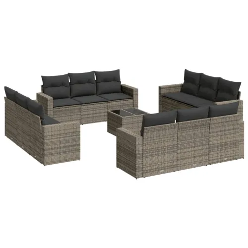Vrtna garnitura - 13-dijelni set vrtnih sofa od poliratana s jastucima sivi - Siva 1 Sa stolom Siva Cijena