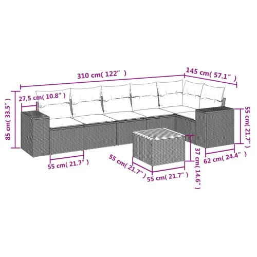 Vrtna garnitura - 7-dijelni set vrtnih sofa sivi od poliratana - Siva stol + kutna + 3x srednja 1 Cijena