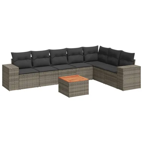 Vrtna garnitura - 8-dijelni set vrtnih sofa od poliratana s jastucima sivi - Siva 1 Cijena