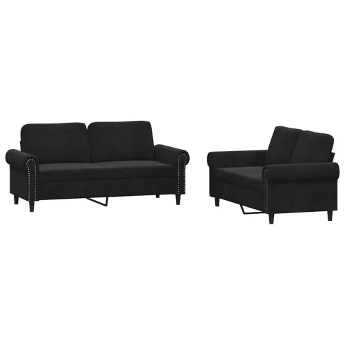 2-dijelni set sofa s jastucima crni baršunasti - Crna 1 Bez oslonca za noge Cijena