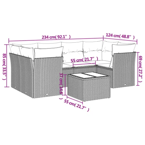 Vrtna garnitura - 7-dijelni set vrtnih sofa od poliratana s jastucima bež - bež i krem 2x srednji element + stol + 4x kutni elem Cijena