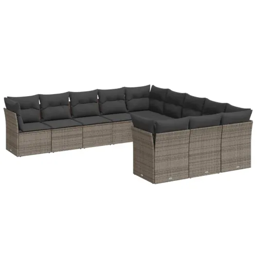 Vrtna garnitura - 11-dijelni set vrtnih sofa od poliratana s jastucima sivi - Siva Bez stola 1 Cijena