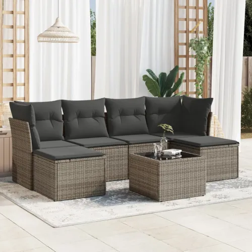 Vrtna garnitura - 7-dijelni set vrtnih sofa sivi od poliratana - Siva Sa stolom 1 Cijena