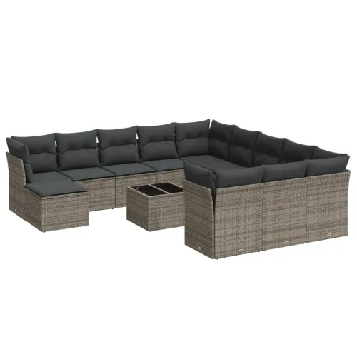 Vrtna garnitura - 13-dijelni set vrtnih sofa od poliratana s jastucima sivi - Siva Sa stolom 1 Siva Cijena