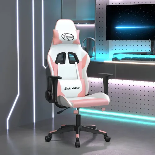 Gaming stolica bijelo-ružičasta od umjetne kože - Bijela i ružičasta Bez naslona za noge Cijena