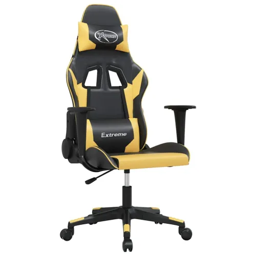 Gaming stolica crno-zlatna od umjetne kože - Crna i zlatna Bez naslona za noge Cijena