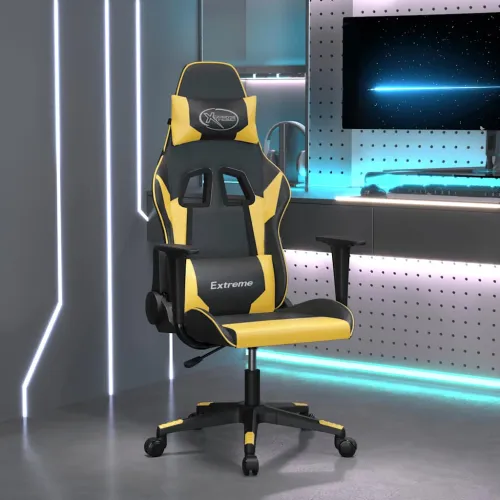 Gaming stolica crno-zlatna od umjetne kože - Crna i zlatna Bez naslona za noge Cijena