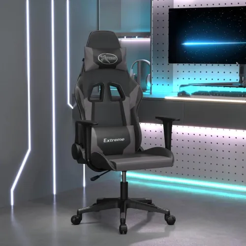 Gaming stolica crno-siva od umjetne kože - Crna i siva Bez naslona za noge Cijena