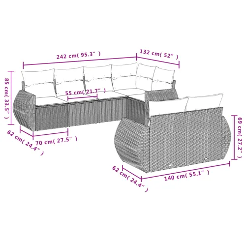 Vrtna garnitura - 7-dijelni set vrtnih sofa sivi od poliratana - Siva 1 Cijena