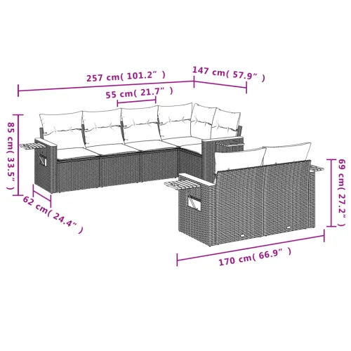 Vrtna garnitura - 7-dijelni set vrtnih sofa sivi od poliratana - Siva 1 Cijena