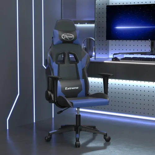 Masažna Gaming stolica crno-plava od umjetne kože - Crna i plava Bez naslona za noge Cijena