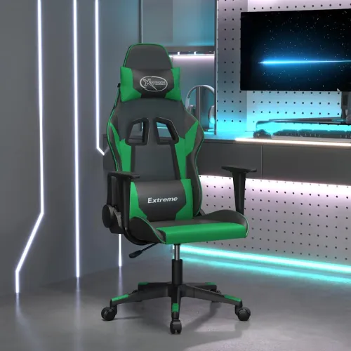 Gaming stolica crno-zelena od umjetne kože - Crna i zelena Bez naslona za noge Cijena