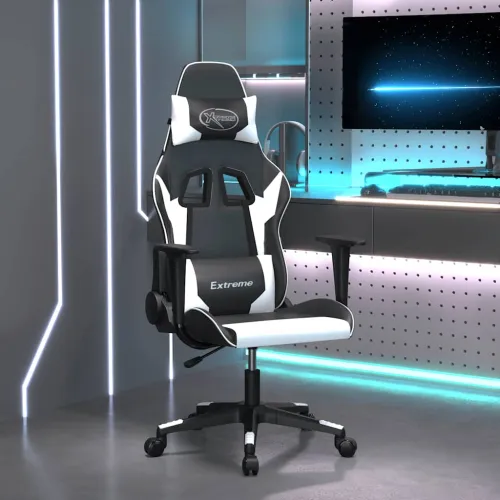 Gaming stolica od umjetne kože crno-bijela - Crno-bijelo Bez naslona za noge Cijena