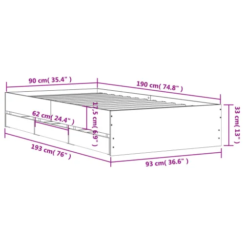 Okvir kreveta s ladicama siva boja hrasta 90 x 190 cm drveni - Sivi hrast sonoma 90 x 190 cm Cijena