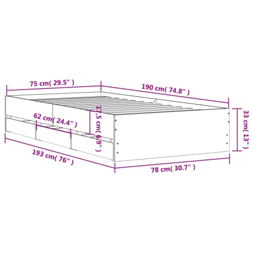 Okvir kreveta s ladicama boja dimljenog hrasta 75x190 cm drveni - Dimljeni hrast 75 x 190 cm Cijena