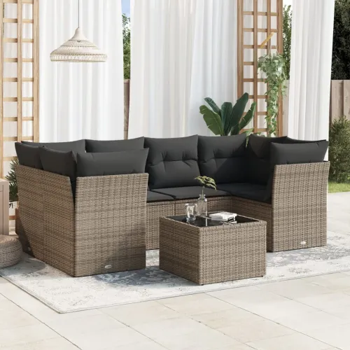 Vrtna garnitura - 7-dijelni set vrtnih sofa sivi od poliratana - Siva 2x srednji element + stol + 4x kutni element 1 Cijena