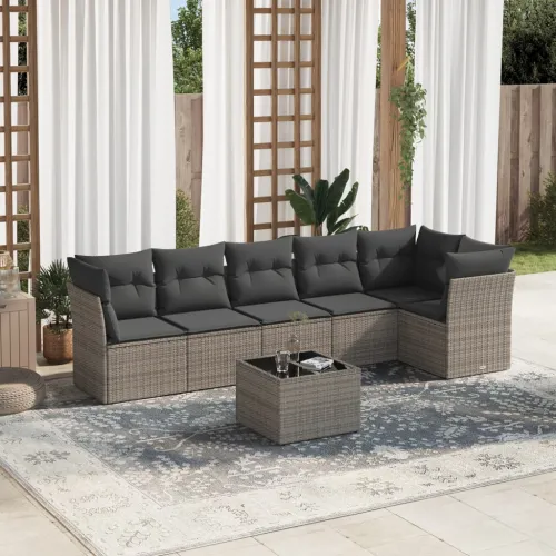 Vrtna garnitura - 7-dijelni set vrtnih sofa sivi od poliratana - Siva Sa stolom 1 Cijena