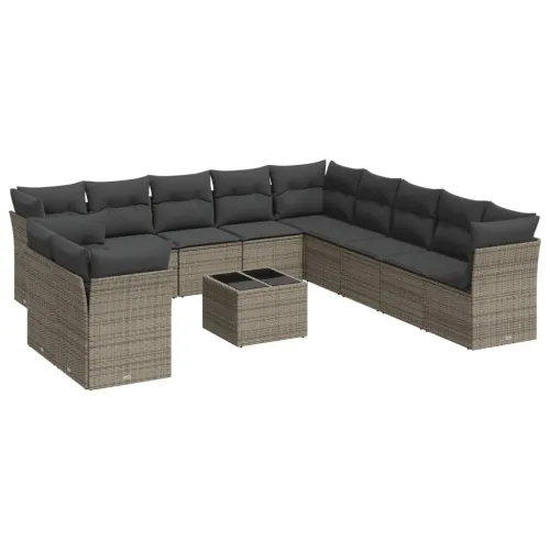 Vrtna garnitura - 12-dijelni set vrtnih sofa od poliratana s jastucima sivi - Siva Sa stolom Cijena