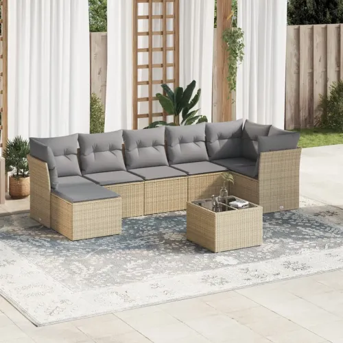 Vrtna garnitura - 8-dijelni set vrtnih sofa od poliratana s jastucima bež - bež i siva Sa stolom 1 Cijena