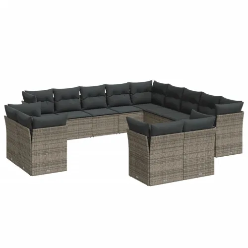 Vrtna garnitura - 13-dijelni set vrtnih sofa od poliratana s jastucima sivi - Siva Bez stola Cijena