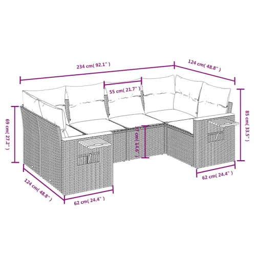 Vrtna garnitura - 6-dijelni set vrtnih sofa s jastucima crni od poliratana - Crna 1 Crna Cijena