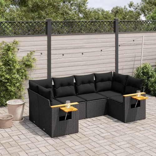 Vrtna garnitura - 6-dijelni set vrtnih sofa s jastucima crni od poliratana - Crna 1 Crna Cijena