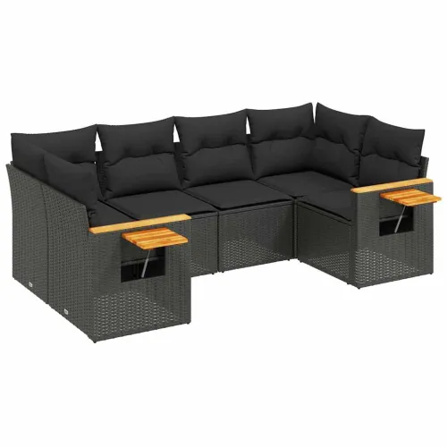 Vrtna garnitura - 6-dijelni set vrtnih sofa s jastucima crni od poliratana - Crna 1 Crna Cijena