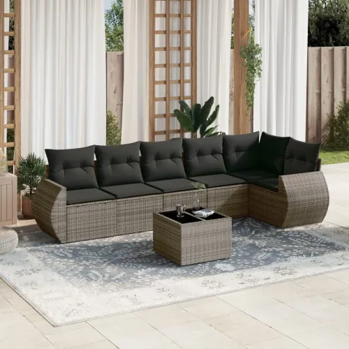 Vrtna garnitura - 7-dijelni set vrtnih sofa sivi od poliratana - Siva Sa stolom 1 Cijena