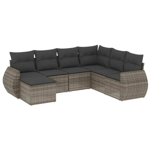 Vrtna garnitura - 7-dijelni set vrtnih sofa sivi od poliratana - Siva Bez stola 1 Cijena