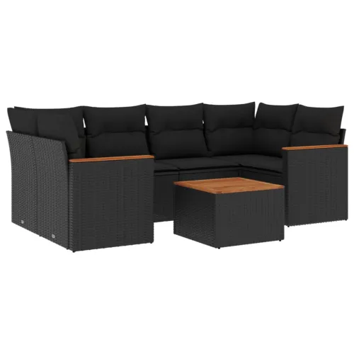 Vrtna garnitura - 7-dijelni set vrtnih sofa od poliratana s jastucima crni - Crna 1 Cijena