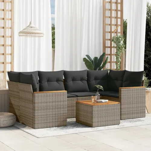 Vrtna garnitura - 7-dijelni set vrtnih sofa sivi od poliratana - Siva 1 Cijena