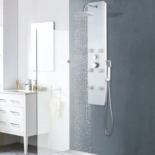 Tuš panel od stakla 25 x 44,6 x 130 cm bijeli - Bijela Cijena
