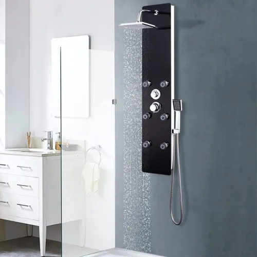 Tuš panel od stakla 25 x 44,6 x 130 cm crni  - Crna Cijena