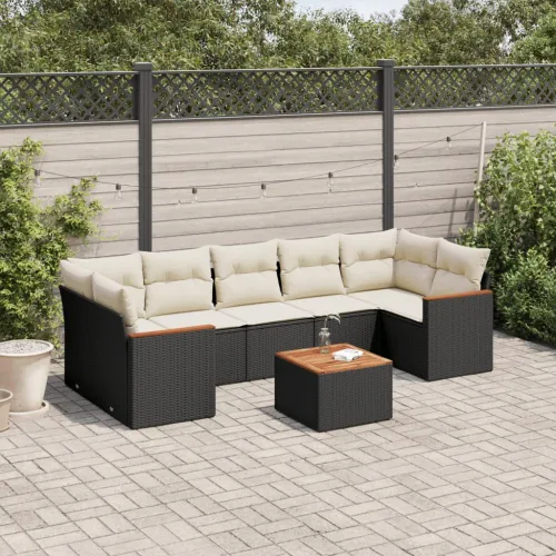 Vrtna garnitura - 8-dijelni set vrtnih sofa od poliratana s jastucima crni - Crna i krem 1 Cijena