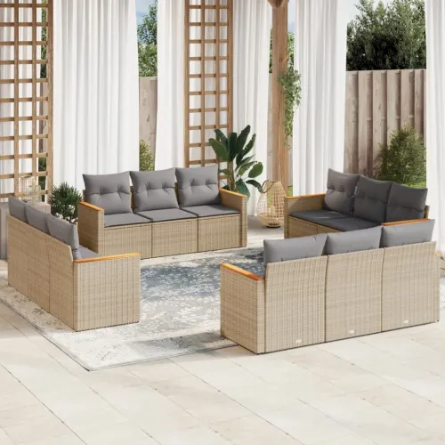Vrtna garnitura - 12-dijelni set vrtnih sofa s jastucima bež od poliratana - Miješana bež Bez stola 1 Cijena
