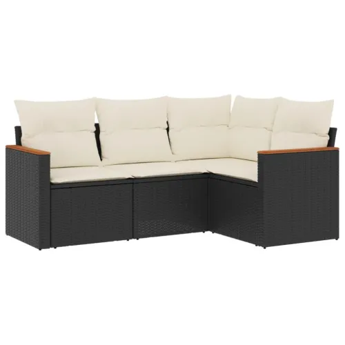 Vrtna garnitura - 4-dijelni set vrtnih sofa od poliratana s jastucima crni - Crna i krem Bez stola 1 Cijena