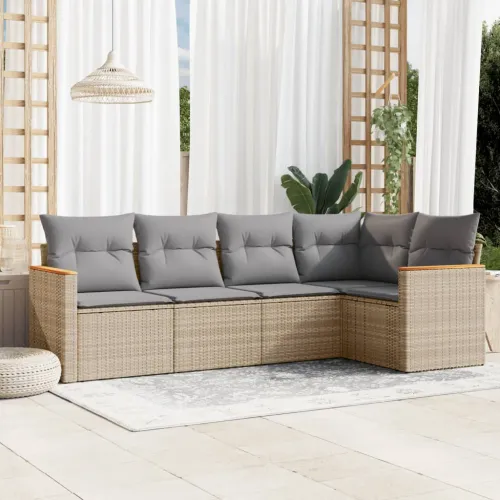 Vrtna garnitura - 5-dijelni set vrtnih sofa s jastucima bež od poliratana - Miješana bež Bez stola 1 Cijena