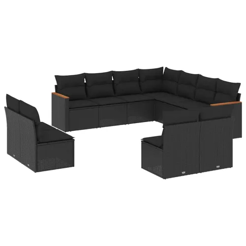 Vrtna garnitura - 11-dijelni set vrtnih sofa od poliratana s jastucima crni - Crna Bez stola 1 Cijena