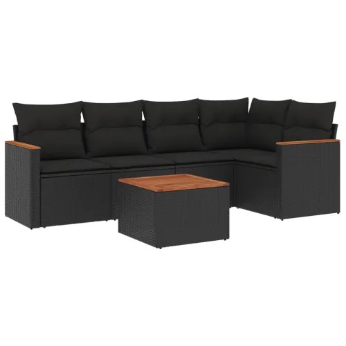 Vrtna garnitura - 6-dijelni set vrtnih sofa s jastucima crni od poliratana - Crna Sa stolom 1 Crna Cijena