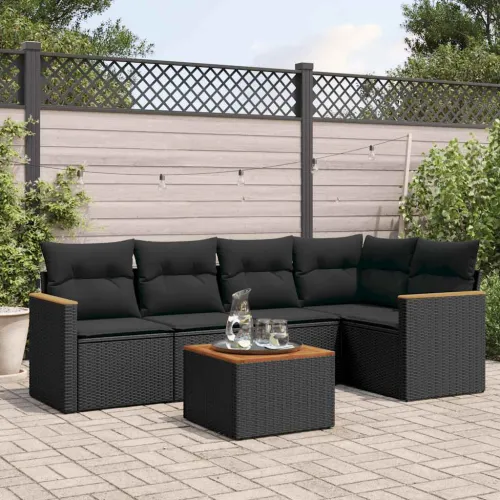 Vrtna garnitura - 6-dijelni set vrtnih sofa s jastucima crni od poliratana - Crna Sa stolom 1 Crna Cijena