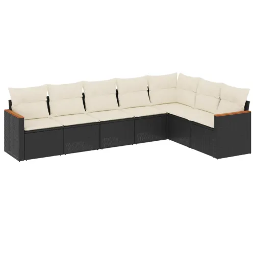 Vrtna garnitura - 7-dijelni set vrtnih sofa od poliratana s jastucima crni - Crna i krem Bez stola 1 Cijena