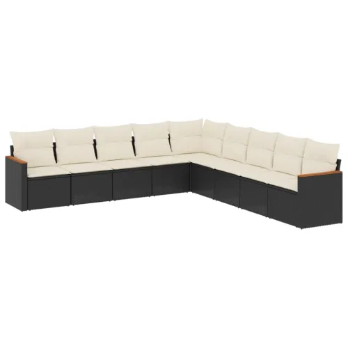 Vrtna garnitura - 9-dijelni set vrtnih sofa s jastucima crni od poliratana - Crna i krem Bez stola 1 Cijena