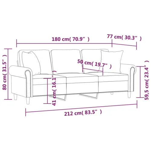 Trosjed s ukrasnim jastucima krem 180 cm baršunasti - Krema 180 cm Cijena