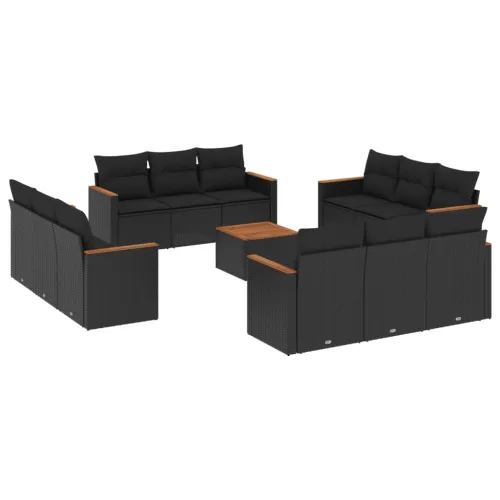 Vrtna garnitura - 13-dijelni set vrtnih sofa s jastucima poliratan crni - Crna Sa stolom 1 Cijena