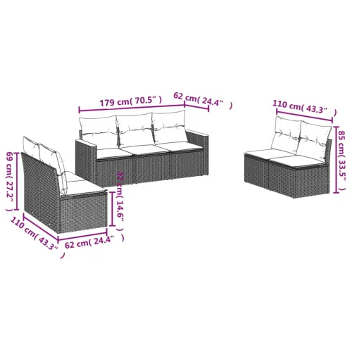 Vrtna garnitura - 7-dijelni set vrtnih sofa sivi od poliratana - Siva Bez stola 1 Cijena