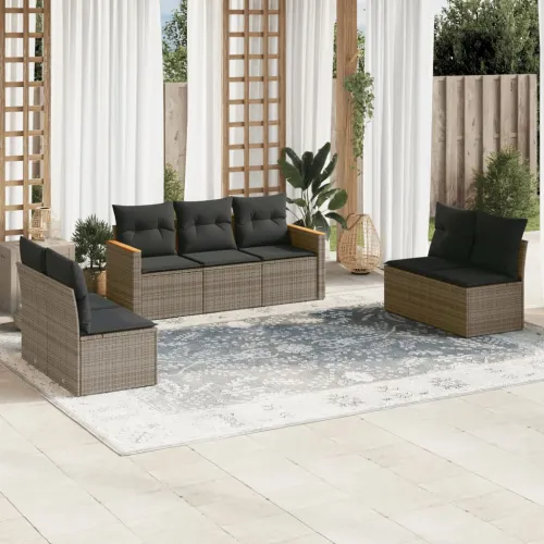 Vrtna garnitura - 7-dijelni set vrtnih sofa sivi od poliratana - Siva Bez stola 1 Cijena
