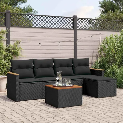 Vrtna garnitura - 6-dijelni set vrtnih sofa s jastucima crni od poliratana - Crna Sa stolom 1 Cijena